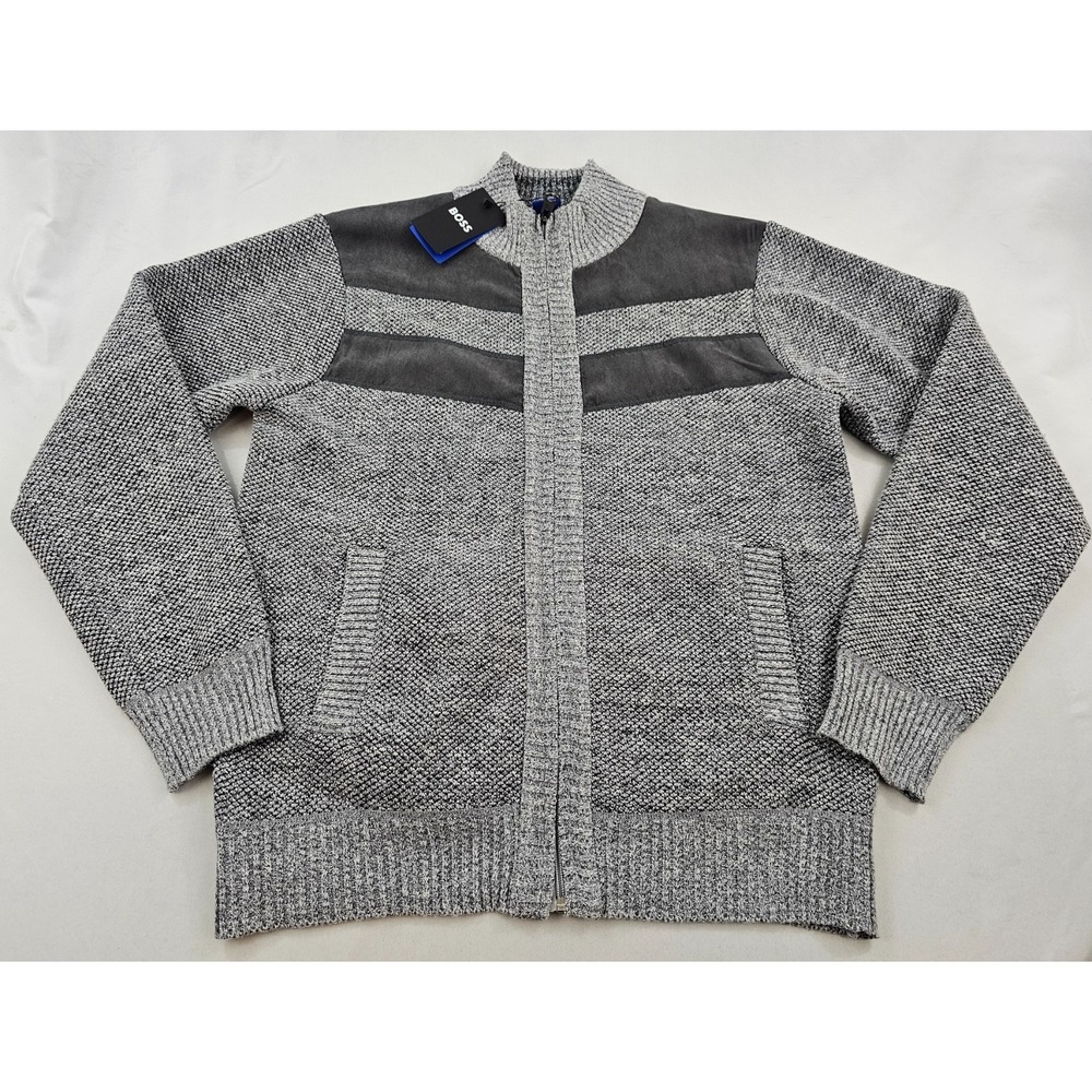 Hugo Boss sweater cardigan mens XL grey full zip Holy-Allee Socee pockets
